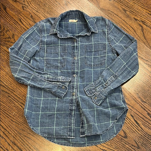 FAHERTY Indigo Blue Plaid Button-Up Shirt Size Small - Picture 1 of 8